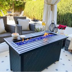 Brand new Outdoor Metal and Leather Rectangle Gas Fire Pit Table