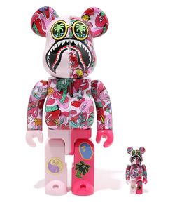 Bearbrick x Steven Harrington x BAPE Shark 100% & 400% Set (Pink Camo)