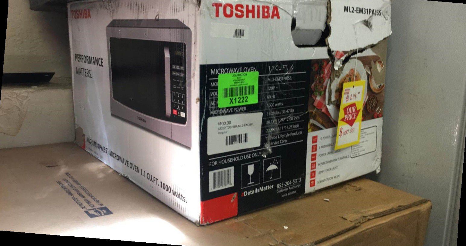 TOSHIBA ML2-EM31PA(SS) 1.1-cu ft Watt Countertop Microwave