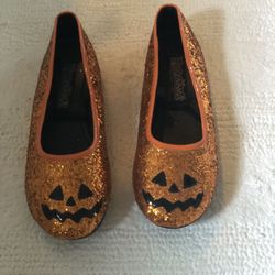 Halloween Shoes Girls/Ladies Orange Flat Glitter Pumpkin