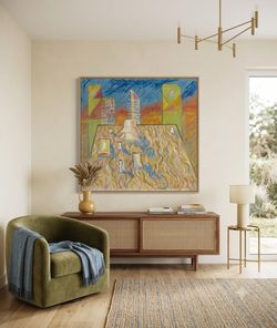 Mario Breda Original Abstract Expressionist Cityscape Oil/Acrylic Painting - Large Textured Canvas