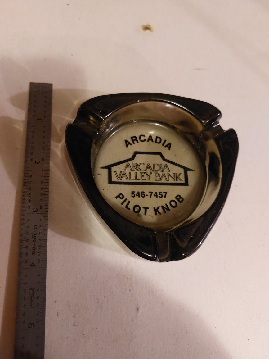 Vintage Arcadia Missouri Bank Glass Ash Tray