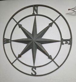Distressed metal compass wall decor