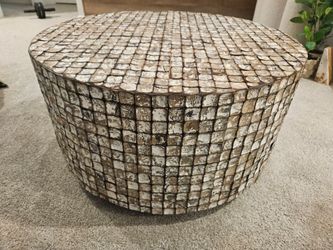 Brown and White Round Coffee Table