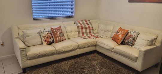 Cream Leather Sectional Sofa