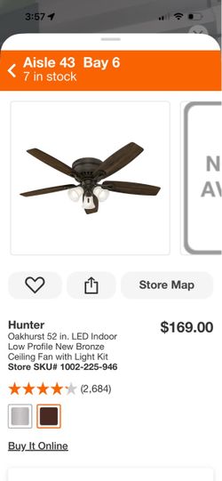 52”HUNTER  BRONZE CEILING FAN  NEW