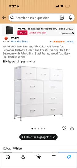 White Dresser With Fabric Drawers