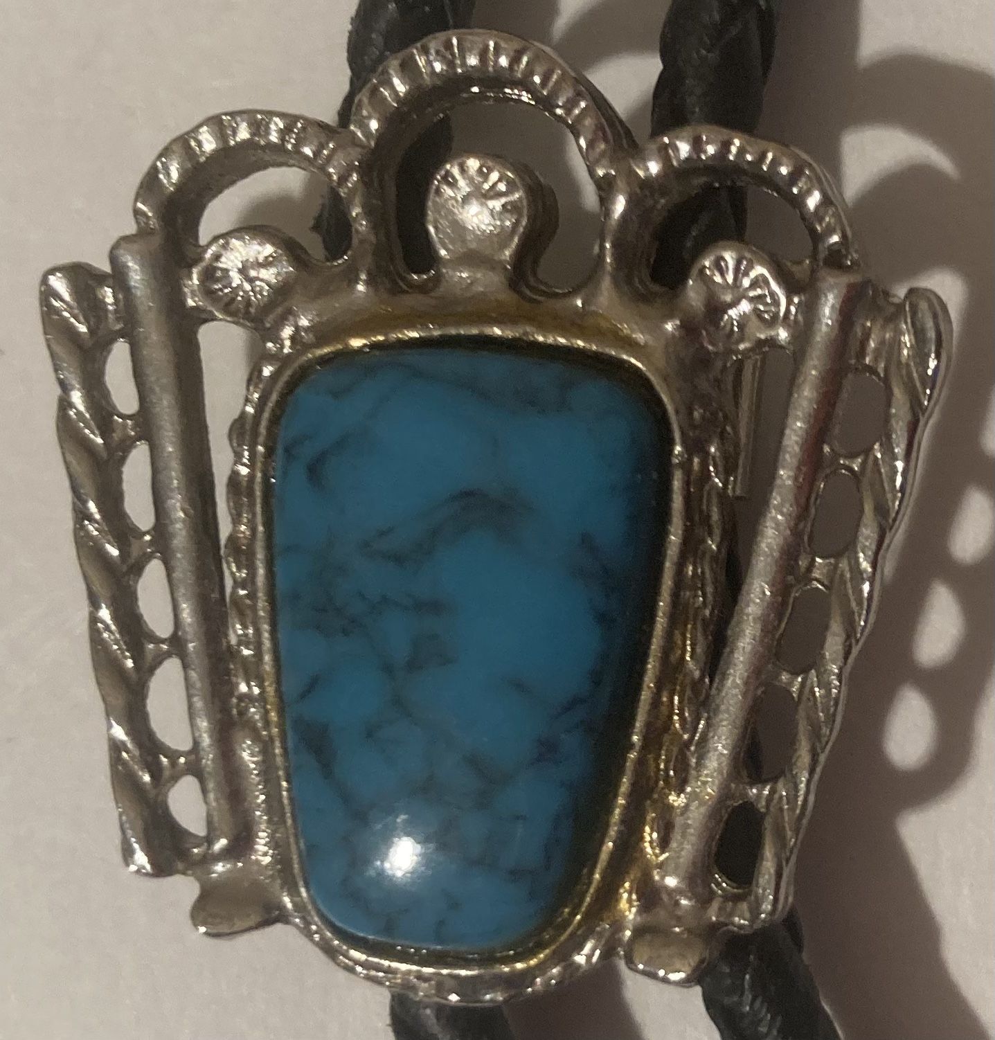 Vintage Bolo Tie Silver And Nice Turquoise Design Quality