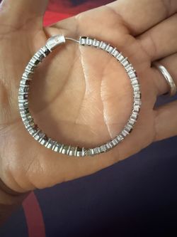 925 Silver Hoops With Gemstones Inside And Out Side