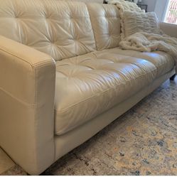 Macys Beige Crème Tufted Leather Sofa 