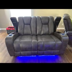 Power Reclining Brown Leather Loveseat