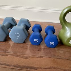 Dumbbell Weights ( Set Of 10s,5s , And 8 Kettlebell) 