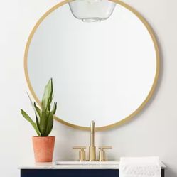 30 in. W x 30 in. H Rubber Framed Round Bathroom Vanity Mirror in Matte Gold