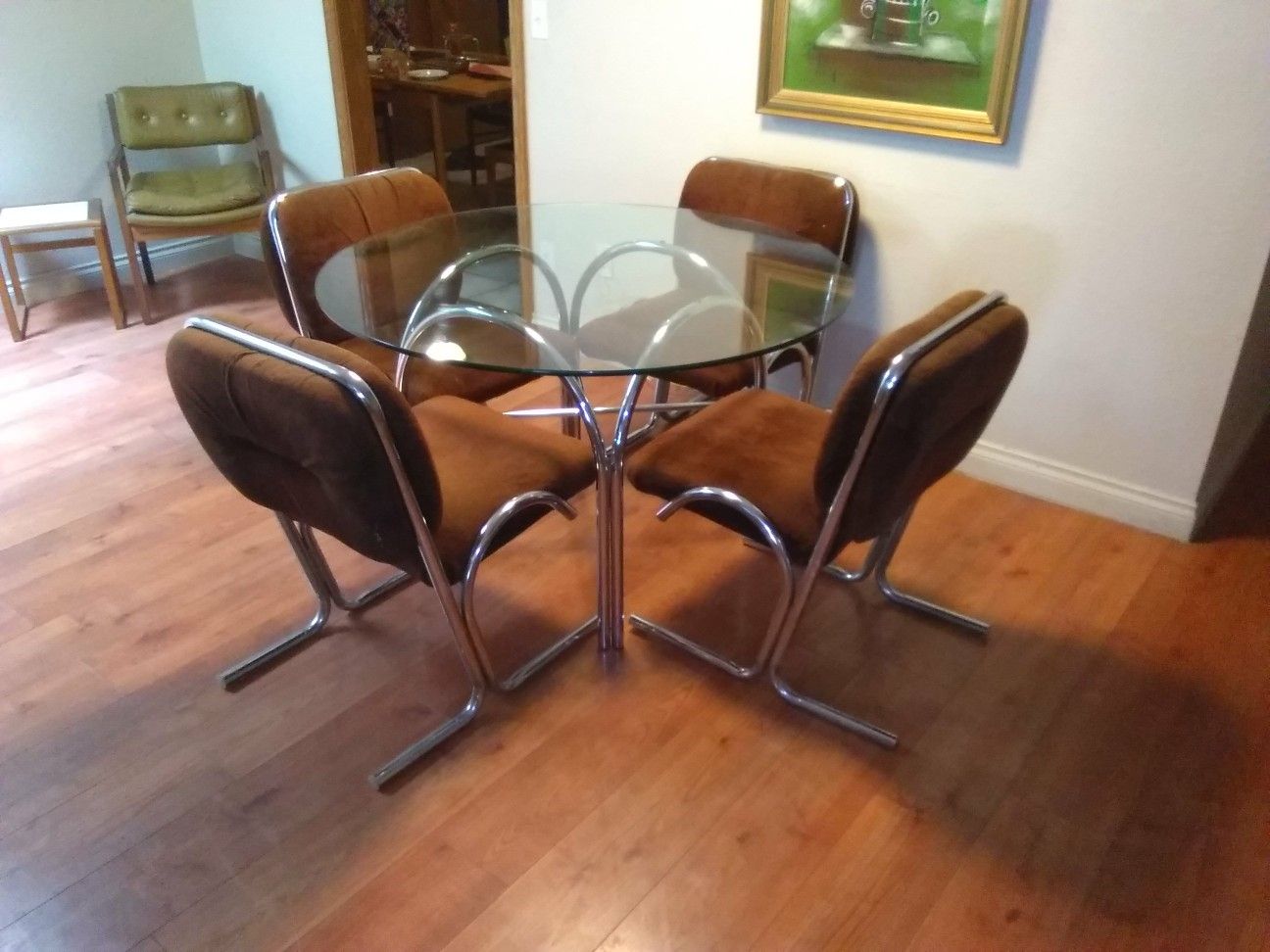 Vtg Mid Century Modern Jerry Johnson for Douglas Furniture Baughman Era Space Age Atomic Chrome Waterfall table w/4 Sled Chairs Sculptural Design