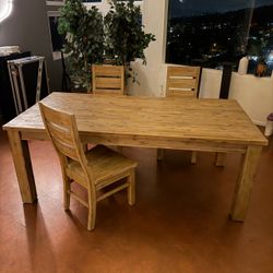 Large Rustic Wood Dining Table + Chairs 78 x 39 in