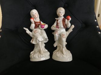 Vintage Porcelain Boy and Girl Figurines Pair 8"