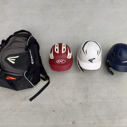 Baseball Helmets and Backpack Easton Rawlings