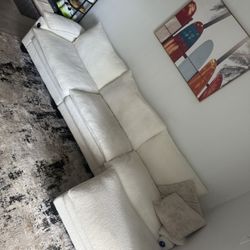 White Sectional 3 Seat Sofa + Ottoman 