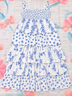 Blue Floral Tiered Smocked Maxi Dress