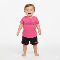 Adidas Girls Toddler 2-Piece T-shirt Shorts Set, Pink/Black - 18 Months