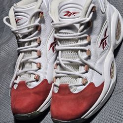 Reebok Question Mid Allen Iverson White Pearl, Red Sneakers 2012 Men’s Size 11