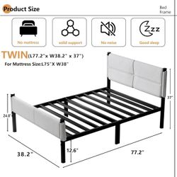 New Metal Bed Frame,14Inch Twin Size, White. Russell/Boulder Area. 