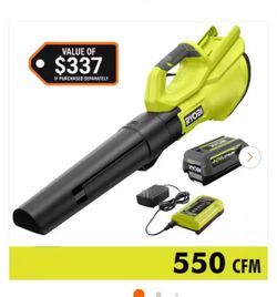 NEW IN BOX RYOBI 40V 120 MPH 550 CFM Cordless Battery Leaf Blower With 4.0 Ah Battery and Charger