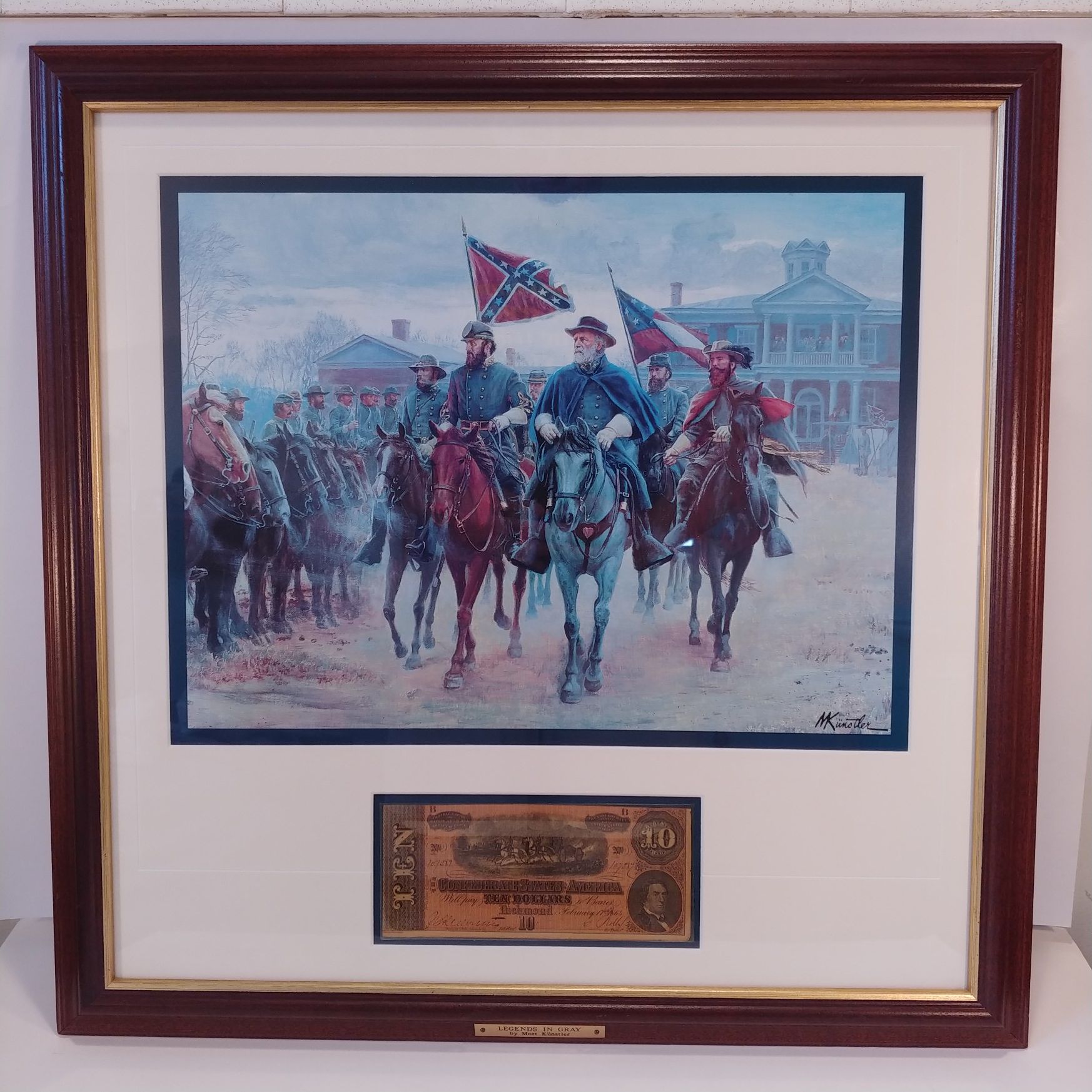 Mort Kunstler Framed Print “LEGENDS IN GRAY” w/ Confederate $10 Bank Note Dated 1864