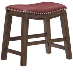 Homelegance 18" Dining Height Wooden Bar Stool Saddle Seat Barstool, Red Brown