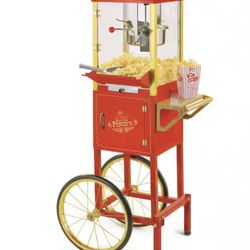 Vintage Professional 8 Oz Kettle Red Popcorn Machine Cart with Interior Light, Measuring Spoons and Scoop