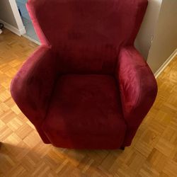 Club Armchair with Square Ottoman Red Velvet Fabric