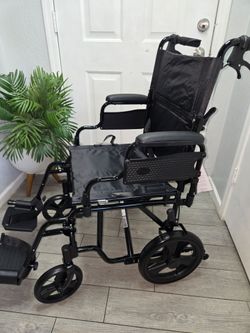 NOVA Transport Chair – Lightweight Folding Aluminum Wheelchair with Flip-Up Arms, Locking Handbrakes, 8” & 12” All-Terrain Wheels