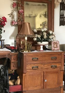 Antique oak bed dresser and wash stand