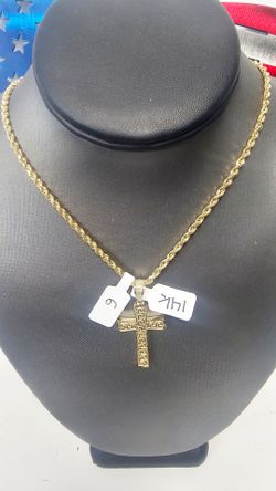 14k Hollow 24inch 3mm Chain And 14k Pendant