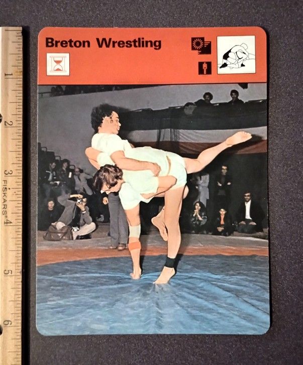 1979 Sportscaster Breton Wrestling Ar Gouren A Close Relation Of Judo Martial Arts Large Over-sized Card HTF Collectible Vintage Italy