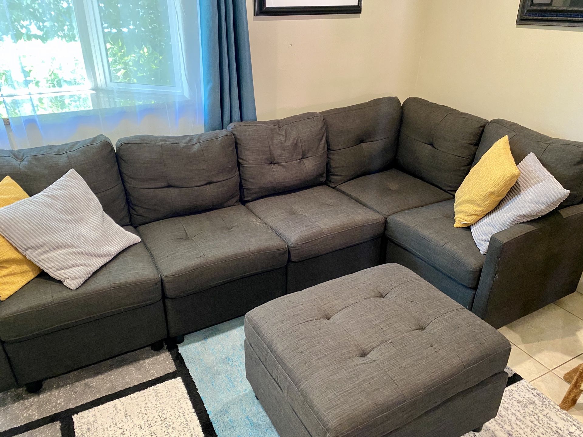 Sectional sofa couch gray color with ottoman