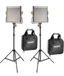 Neewer 2 Packs Dimmable Bi-Color 480 LED Video Light and Stand Lighting Kit Includes: 3K CRI 96+ LED Panel with U Bracket, 75 inches Light Sta