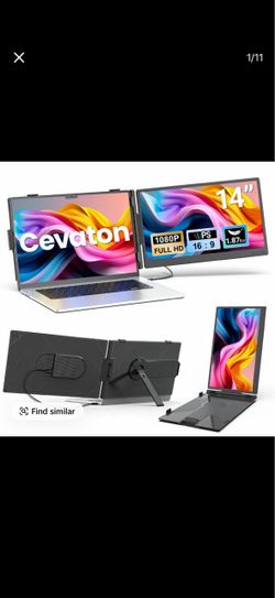 Cevaton 14" Portable Dual Monitor Setup, 1-Second Setup Screen Extender for 13.3"-17.3" Laptops
