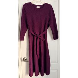 Eliza J Sweater Dress — Burgundy Knit, Tie Waist, XL, Pre-Owned