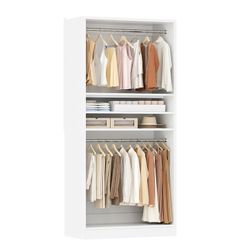 36" Freestanding Closet System with 2 Hanging Rods & Adjustable Shleve, 3FT Walk-in Closet Tower, Sturdy Clothing Hanging Organizer System f