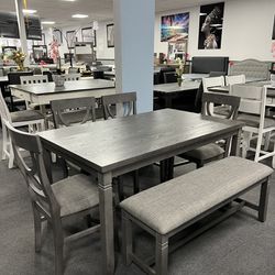 6PC Gray Dining Table Set 