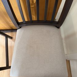 Two Bar Stools With Back Rest, Dark Brown, Beige Seat Pad