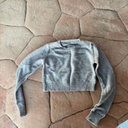 Gray Cropped Knit Crewneck Sweater