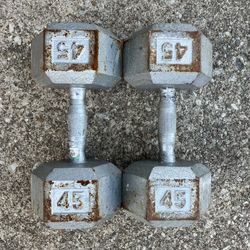 45 lb Dumbbell set Dumbbells Ibs Cast Iron Hex 45lb 45lbs weights weight pair pounds Forty Five