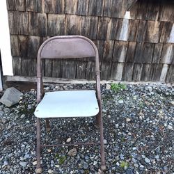 Heavy Vintage Metal Folding Chairs With Wooden Seats