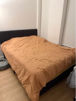 Queen Bed Frame with Upholstered Headboard + Comforter Set