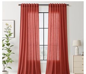 New Christmas Red Curtains 52X63Inches Long set of 2 Light Filtering Semi Sheer Curtain Back Tab Rod Pocket