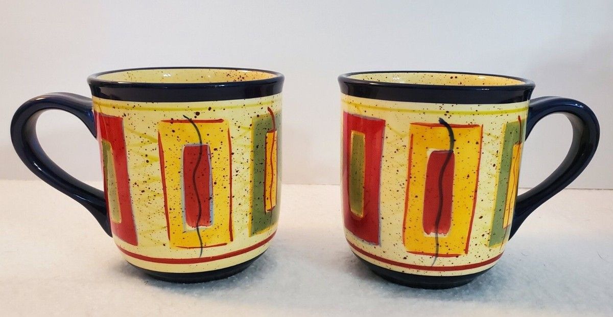 5 Pfaltzgraff SEDONA 16 oz Mugs Stoneware Hand Painted Colorful Abstract Design