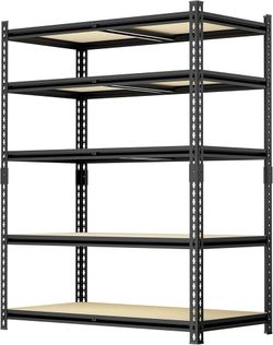 36.12"W: Father&I 5-Shelf-Storage-Rack Industrial Metal+Wood Garage/Kitchen Shelves Steel Utility Stand Shelving Unit Adjustable Heavy-Duty Shed/Close