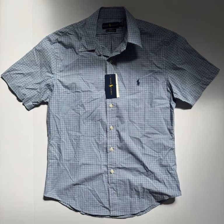 Ralph Lauren Short Sleeve Blue Plaid Button Down Size Medium NWT